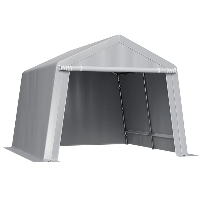 Alt view image 8 of 8 - Outdoor Storage Shed, 10 x 10 ft Portable Storage Tent with Roll-up Door, Waterproof Canopy Shed Shelter, Heavy Duty Frame, Patio Garage Carport for Motorcycle, Lawn Mower, Bike, Grey