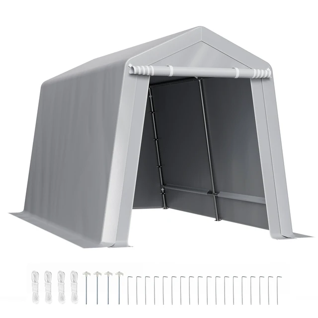 Alt view image 8 of 8 - Outdoor Storage Shed, 7 x 12 ft Portable Storage Tent with Roll-up Door, Waterproof Canopy Shed Shelter, Heavy Duty Frame, Patio Garage Carport for Motorcycle, Lawn Mower, Bike, Grey