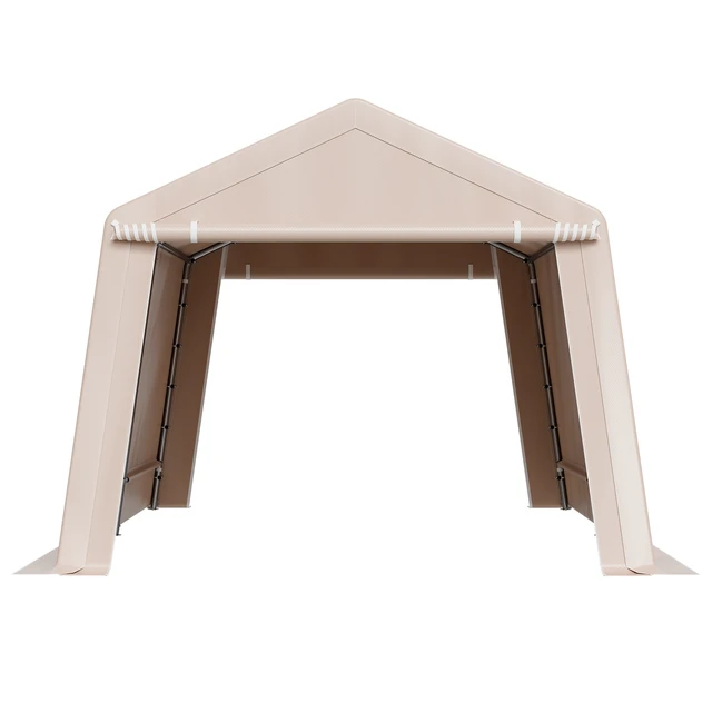 Alt view image 8 of 8 - Outdoor Storage Shed, 10 x 15 ft Portable Storage Tent with 2 Roll-up Doors & Vents, Waterproof Canopy Shed Shelter, Heavy Duty Frame, Patio Garage Carport for Motorcycle Lawn Mower, Beige