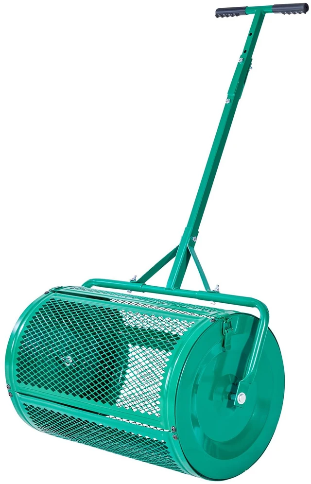 Alt view image 9 of 9 - Compost Spreader, 24 in Wide Peat Moss Spreader with Push/Tow Handle, 4 Heights Adjustable, Powder-Coated Steel Garden Peat Moss Roller, Heavy Duty Grass Seed Spreaders for Planting Seeding