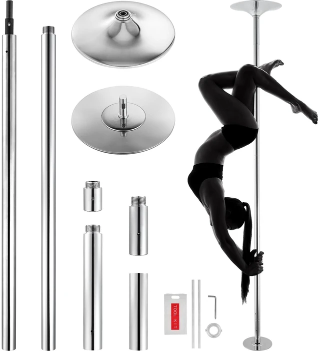 Alt view image 8 of 8 - Professional Dancing Pole, Spinning Static Dancing Pole Kit, Portable Removable Pole, 45mm Heavy-Duty Stainless Steel Pole, Height Adjustable Fitness Pole, for Exercise Home Club Gym, Silver