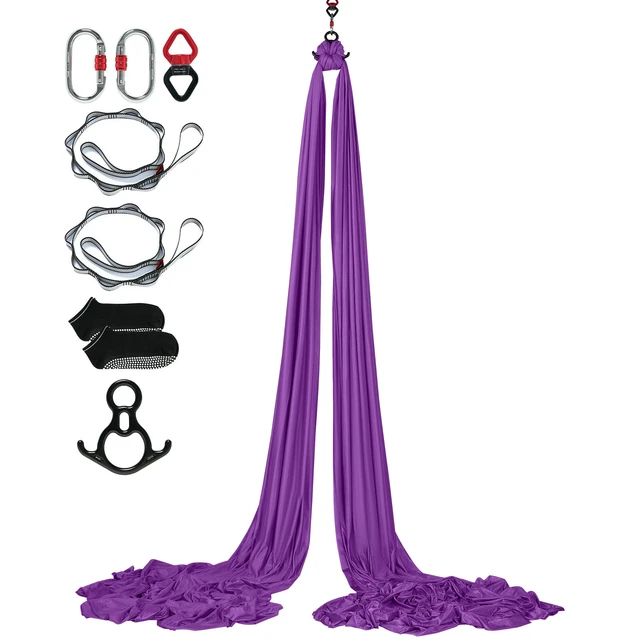 Alt view image 8 of 8 - Aerial Silk & Yoga Swing, 8.7 Yards, Aerial Yoga Hammock Kit with 100gsm Nylon Fabric, Full Rigging Hardware & Easy Set-up Guide, Antigravity Flying for All Levels Fitness Bodybuilding, Purple