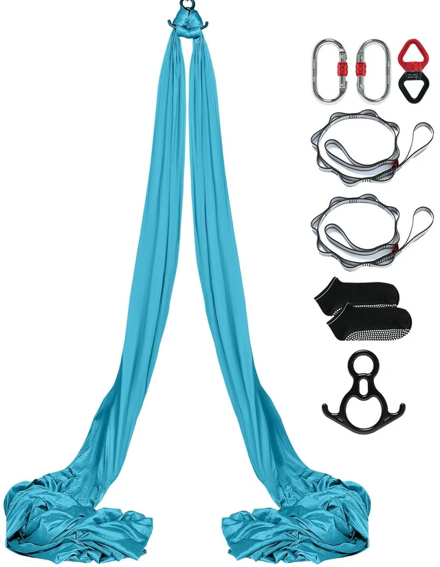 Alt view image 15 of 15 - Aerial Silk & Yoga Swing, 11 Yards, Aerial Yoga Hammock Kit with 100gsm Nylon Fabric, Full Rigging Hardware & Easy Set-up Guide, Antigravity Flying for All Levels Fitness Bodybuilding, Blue