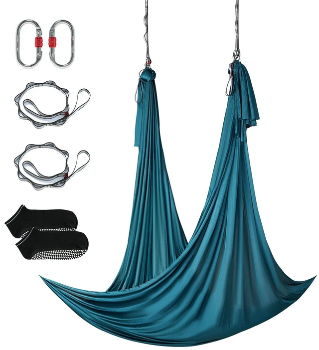 Alt view image 8 of 8 - Aerial Yoga Hammock & Swing, 5.5 Yards, Aerial Yoga Starter Kit with 100gsm Nylon Fabric, Full Rigging Hardware & Easy Set-up Guide, Antigravity Flying for All Levels Fitness Bodybuilding, Green