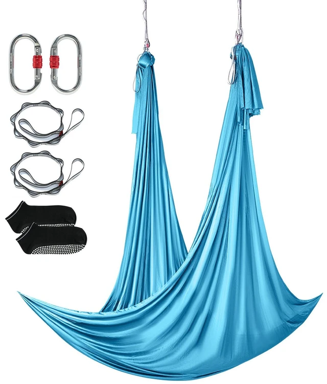 Alt view image 8 of 8 - Aerial Yoga Hammock & Swing, 5.5 Yards, Aerial Yoga Starter Kit with 100gsm Nylon Fabric, Full Rigging Hardware & Easy Set-up Guide, Antigravity Flying for All Levels Fitness Bodybuilding, Blue