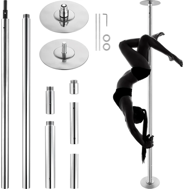 Alt view image 8 of 8 - Professional Dancing Pole, Spinning Static Dancing Pole Kit, Portable Removable Pole, 45mm Heavy-Duty Stainless Steel Pole, Height Adjustable Fitness Pole, for Exercise Home Club Gym, Silver
