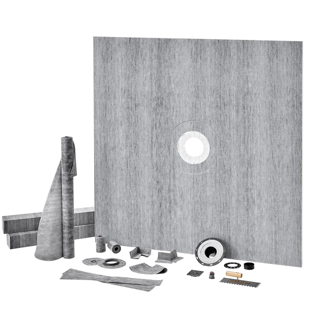 Alt view image 15 of 15 - Shower Curb Kit, 72"x72" Shower Pan Kit with 2" ABS Central Flange, 4" Stainless Steel Grate, Waterproof Shower Curb & Membrane & Strip, Shower Pan Slope Sticks Fit for Bathroom