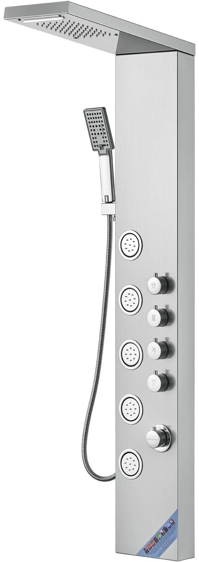 Alt view image 8 of 8 - Shower Panel System, 4 Shower Modes Shower Panel Tower, Rainfall, Waterfall, 5 Full Body Massage Jets and 3-Setting Handheld Shower Head with 59" Hose, Stainless Steel Wall-Mounted Shower Set