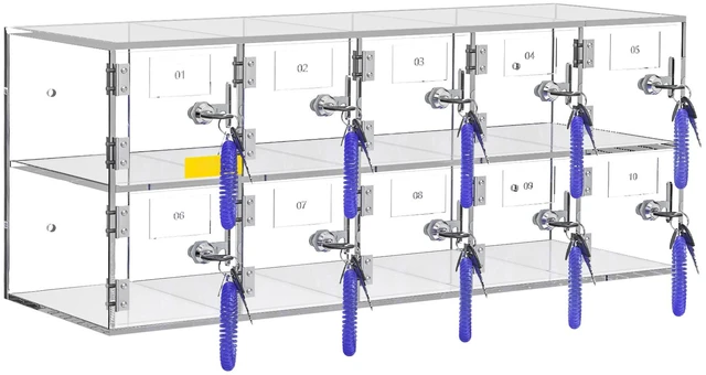 Alt view image 16 of 16 - Cell Phone Storage Locker, 10 Slots Acrylic Material with Door Locks and Keys, Wall-Mounted Cabinet Pocket Office Classroom Gym Box, Clear