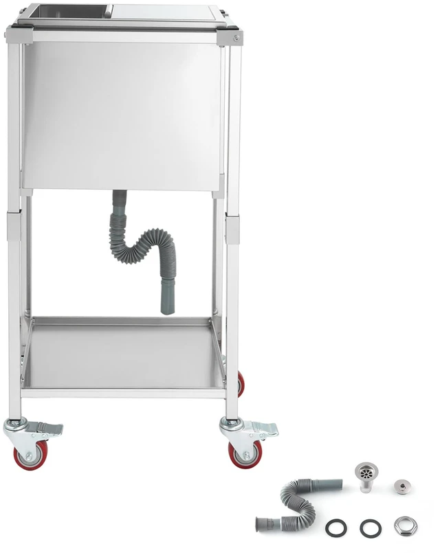 Alt view image 8 of 8 - Rolling Ice Chest Cooler Cart, 20"L x 14"W x 38"H Stainless Steel Cooling Bin on Wheels, 29.6 Quart Outdoor Stand Up Cooler Trolley with Shelf, for Patio Backyard Party Bar Cold Drinks