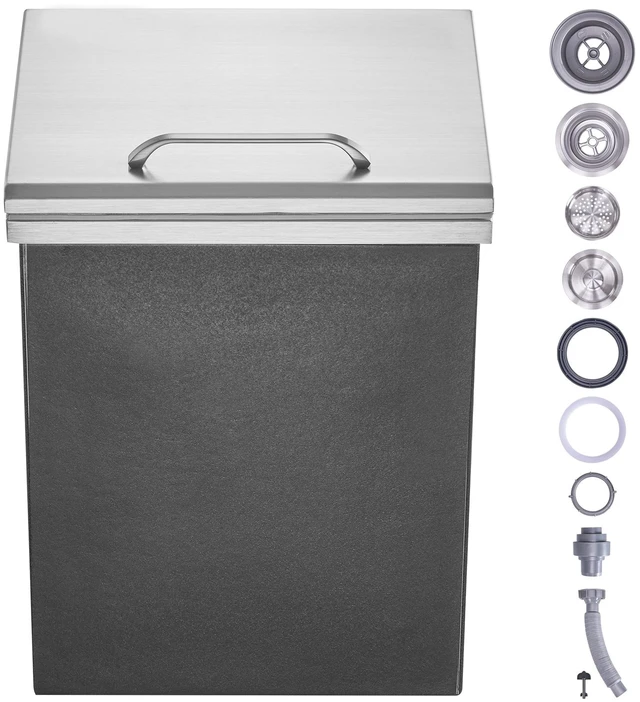 Alt view image 15 of 15 - Drop in Ice Chest, 14"L x 12"W x 18"H Stainless Steel Ice Cooler, Commercial Ice Bin with Hinged Cover, 40 qt Outdoor Kitchen Ice Bar, Drain-pipe and Drain Plug Included, for Cold Wine Beer
