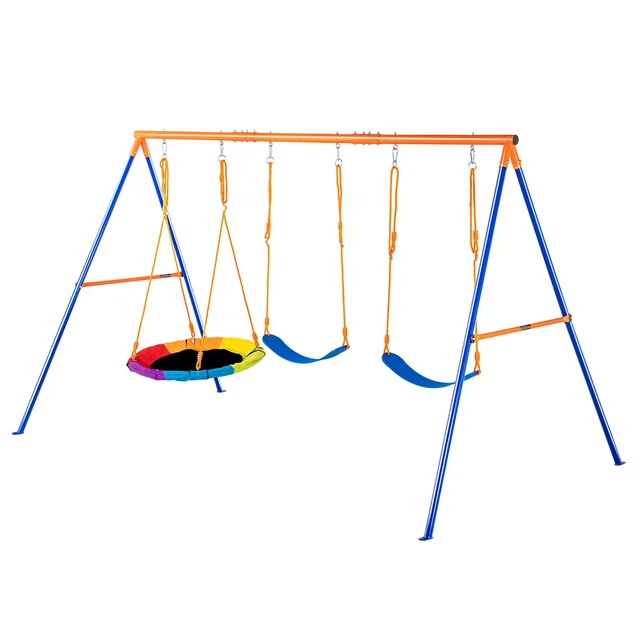 Alt view image 9 of 9 - Swing Sets for Backyard, 600lbs Load Capacity Swing Set, with 1 Saucer Swing Seat, 2 Belt Swing Seats, Heavy Duty A-Frame Metal Swing Stand and Adjustable Rope, Swingset Outdoor for Kids