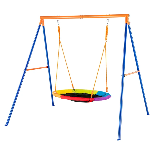 Alt view image 9 of 9 - Swing Sets for Backyard, 440lbs Load Capacity Swing Set, 40" Saucer Swing Seat with Heavy Duty A-Frame Metal Swing Stand and Adjustable Rope, Easy to Assemble, Swingset Outdoor for Kids