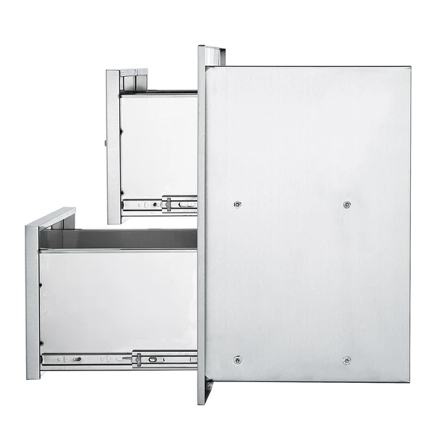 Alt view image 8 of 8 - Outdoor Kitchen Drawers 18W x 20.6H x 12.7D Inch, Flush Mount Double BBQ Drawers Stainless Steel with Handle, BBQ Island Drawers for Outdoor Kitchens or Patio Grill Station