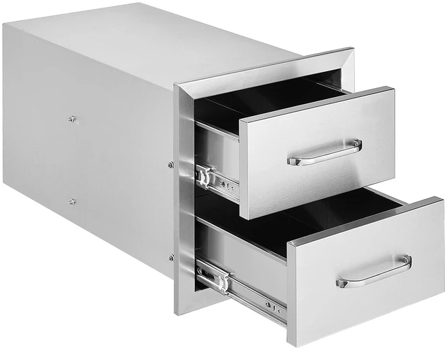Alt view image 8 of 8 - Outdoor Kitchen Drawers 14W x 14.3H x 23D Inch, Flush Mount Double BBQ Drawers Stainless Steel with Handle, BBQ Island Drawers for Outdoor Kitchens or Grill Station