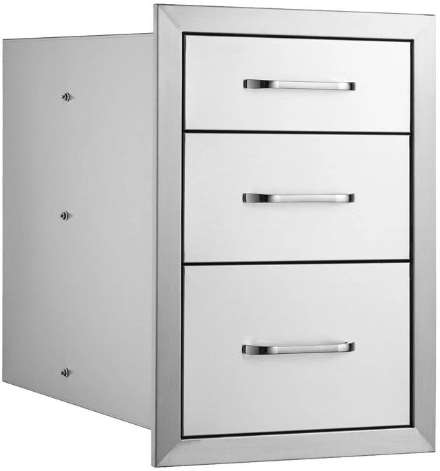 Alt view image 8 of 8 - Outdoor Kitchen Drawers 14\" W x 20.3\" H x 23\" D, Flush Mount Triple Access BBQ Drawers Stainless Steel with Handle, BBQ Island Drawers for Outdoor Kitchens or Patio Grill Station