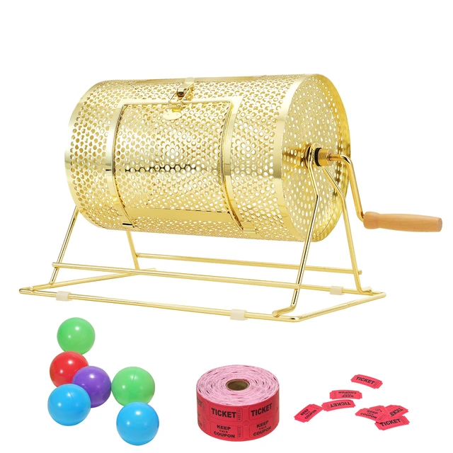 Alt view image 9 of 15 - Raffle Drum,Holds 2500 Tickets or 100 Ping Pong Balls, Metal Lottery Spinning Drawing with Wooden Turning Handle,11.6 x Ø7.48 inch Brass Plated Raffle Ticket Spinning Cage, for Bingo Ballot Pa