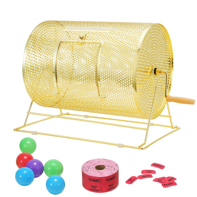 Alt view image 8 of 8 - Raffle Drum, Holds 5000 Tickets or 200 Ping Pong Balls, Metal Lottery Spinning Drawing with Wooden Turning Handle,16.1 x Ø12 inch Brass Plated Raffle Ticket Spinning Cage, for Bingo Ballot Part