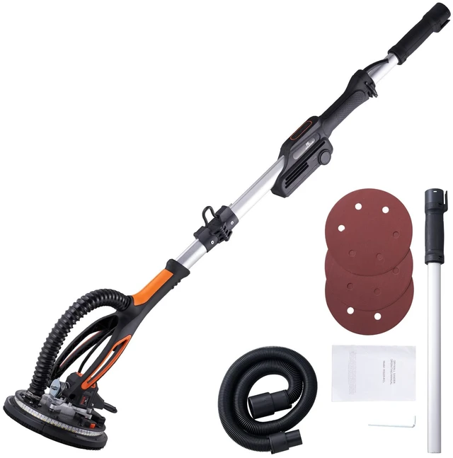 Alt view image 9 of 9 - Drywall Sander, 800W Brushless Motor Electric Sander, Variable Speed 1000-2300 RPM Wall Sander, Foldable Ceiling Sander with Double-Deck LED Lights, Extendable Handle, 12 Sanding Discs