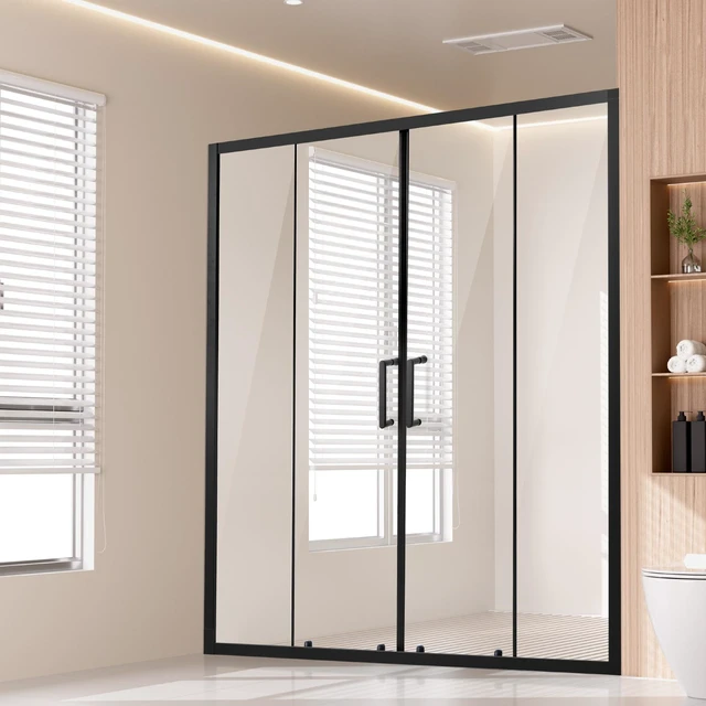 Alt view image 15 of 15 - Semi-frameless Shower Door, 57.8-59 W x 70 H in, Double Sliding Glass Door with 1/4 in(6mm) Clear Tempered Glass, Waterproof Shatterproof Stainproof with Stainless Steel Hardware, Matte Black
