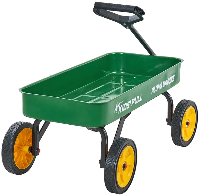 Alt view image 8 of 8 - Pull-Along Wagon for Kids, 39 inch Toddler Wagons, Supports up to 176 lbs, All-Terrain Wagons with Handle, Utility Wagon Cart Birthday Present for Kids Gardening Beach Camping, Green