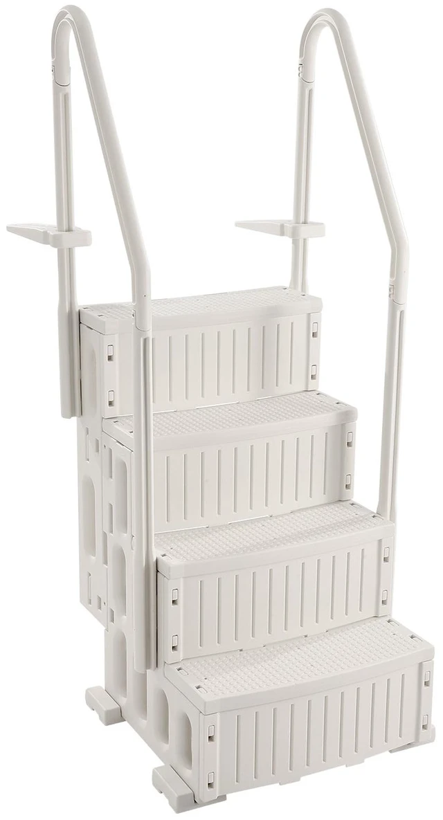 Alt view image 8 of 8 - Swimming Pool Ladder, 4-Step Double Handrails Stairs with Non-slip Heavy Duty Steps, Max Load Capacity 400 lbs, for 48-54 In Inground & Above-ground Pools of Any Decking Surface, Milk White