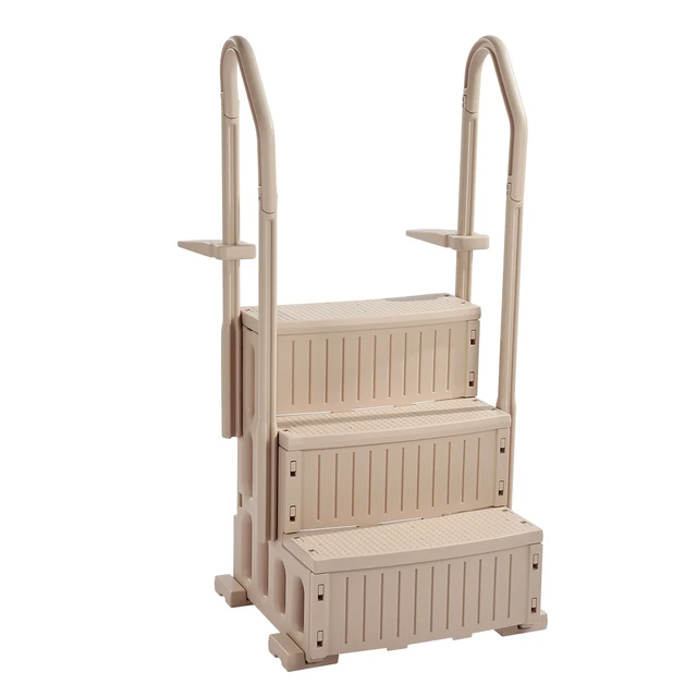 Alt view image 8 of 8 - Swimming Pool Ladder, 3-Step Double Handrails Stairs with Non-slip Heavy Duty Steps, Max Load Capacity 400 lbs, for 36-48 Inch Inground & Above-ground Pools of Any Decking Surface, Taupe