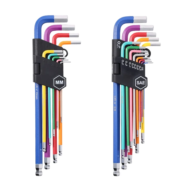 Alt view image 8 of 8 - Hex Key Allen Wrench Set, 22 pcs SAE (0.050-3/8 in) and Metric (1.5-10 mm), Color Coding Allen Wrenches Sets with Ball End, Long Arm L-Shaped Hex Key for Bicycle, Household, Automobile Repair