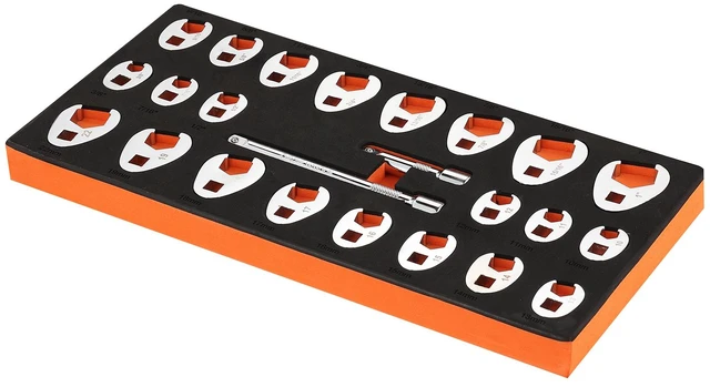 Alt view image 16 of 16 - 3/8" Drive Crowfoot Wrench Set with 2 Extension Bars, 24-Piece Crows Foot Wrench Set, SAE 3/8"-1" and Metric 10-22 mm, CR-MO Steel Crowfoot Wrench Set, with EVA Tool Organizer