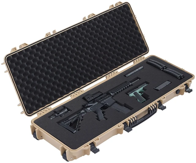 Alt view image 9 of 9 - Hard Rifle Case, Lockable Rifle Case with Pre-cut Foams, 42 in Movable Gun Storage with Wheels, IP67 Waterproof & Dustproof Pistol Storage for Rifle, Shotgun, Airsoft Gun, Khaki