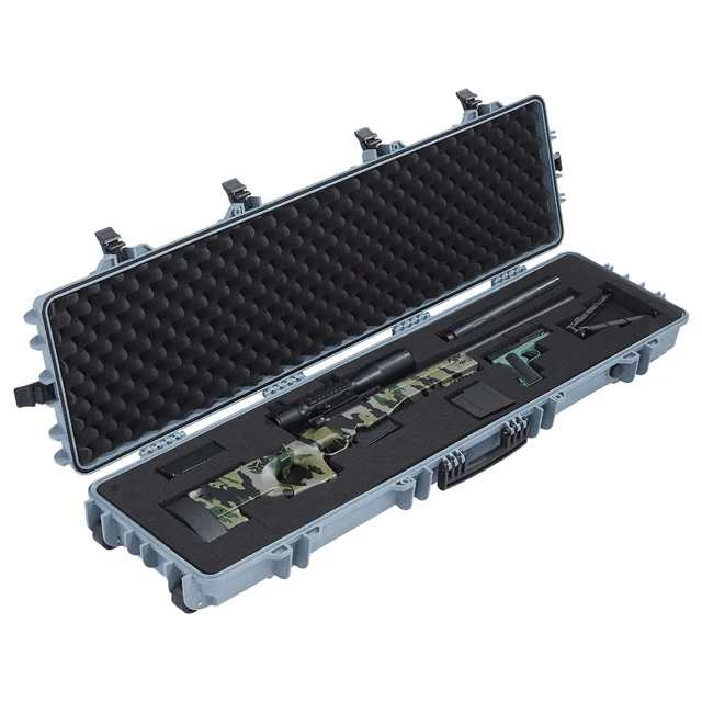 Alt view image 9 of 9 - Hard Rifle Case, Lockable Rifle Case with Pre-cut Foams, 50 in Movable Gun Storage with Wheels, IP67 Waterproof & Dustproof Pistol Storage for Rifle, Shotgun, Airsoft Gun, Grey