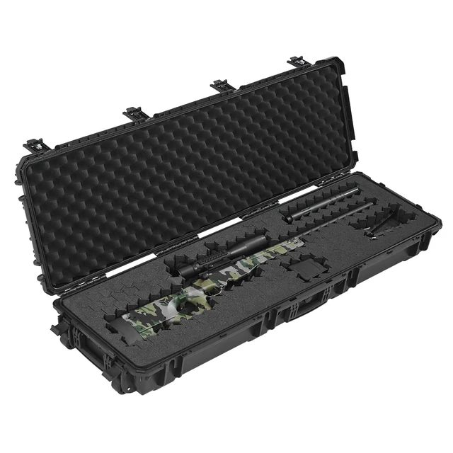 Alt view image 9 of 9 - Hard Rifle Case, Lockable Rifle Case with Detachable XPE Foam, 50 in Gun Storage with Wheels, IP67 Waterproof & Dustproof Pistol Storage Cases for Rifles, Shotguns, Airsoft Guns, Black