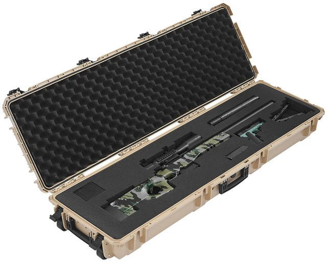 Alt view image 9 of 9 - Hard Rifle Case, Lockable Rifle Case with Pre-cut Foams, 52 in Gun Storage with Wheels, Heavy Duty IP67 Waterproof & Dustproof Pistol Storage Cases for Rifles, Shotguns, Airsoft Guns, Khaki