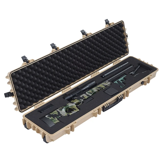 Alt view image 9 of 9 - Hard Rifle Case, Lockable Rifle Case with Pre-cut Foams, 50 in Movable Gun Storage with Wheels, IP67 Waterproof & Dustproof Pistol Storage for Rifle, Shotgun, Airsoft Gun, Khaki