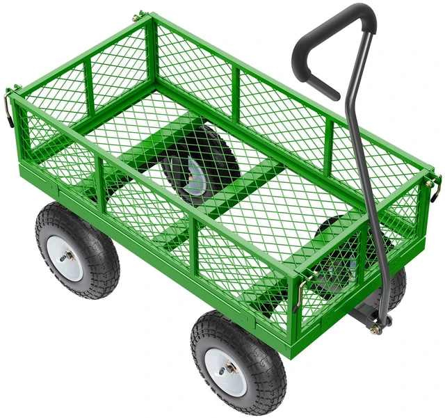 Alt view image 15 of 15 - 680 Lbs Steel Garden Cart on Wheels, Heavy Duty Garden Wagon Cart Pullable, Metal Outdoor Utility Yard Wagon Carts with 10" Tires, Mesh Removable Sides and 180°Rotating Handle