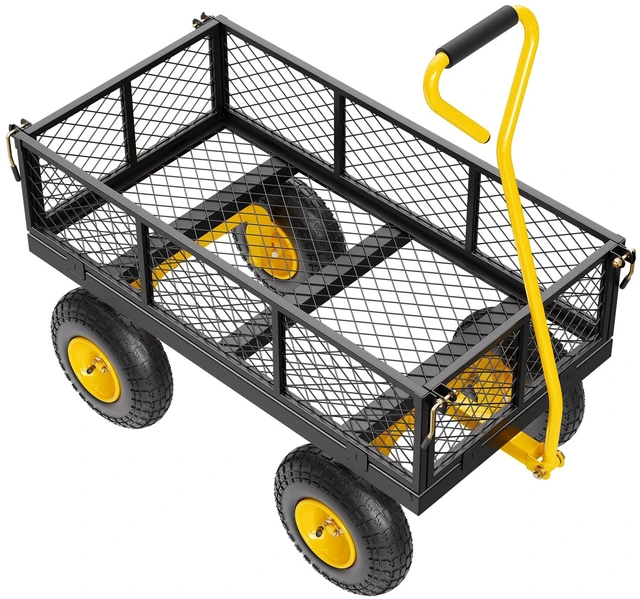Alt view image 8 of 8 - 500 Lbs Steel Garden Cart, Heavy Duty Garden Wagon Cart Pullable on Wheels, Metal Yard Utility Wagon Carts with 10" All Terrain Tires, Mesh Removable Sides and 180°Rotating Handle