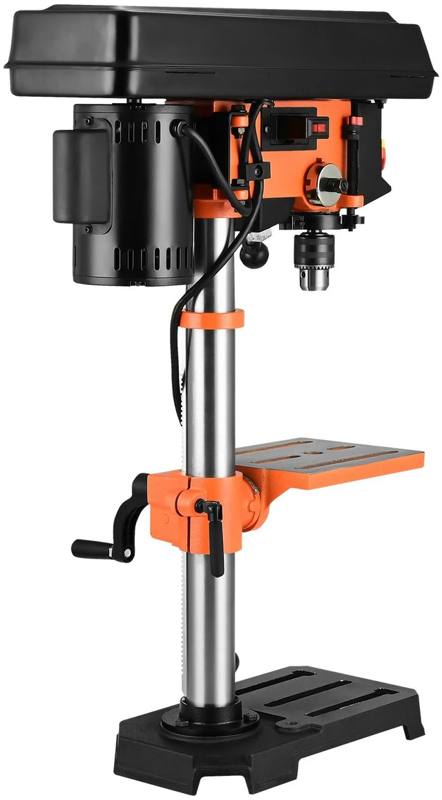 Alt view image 15 of 15 - Benchtop Drill Press, 3.2 Amp, 5-Speed Adjustable Drill Press with 650/1050/1800/2350/3100 RPM, 10-inch Swing, Cast Iron Frame, 0-45° Tiltling Worktable, Work Light, for Drilling Wood & Metal