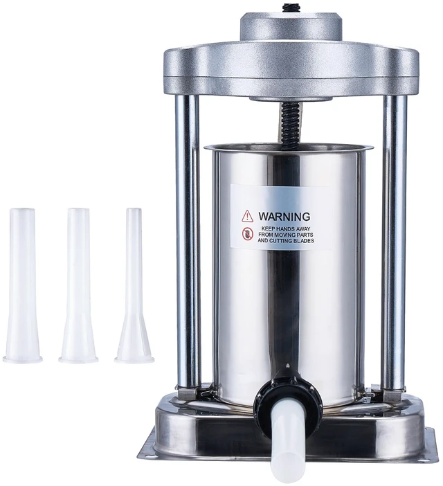 Alt view image 8 of 8 - Manual Sausage Stuffer, 2 L / 5 LBS Vertical Sausage Machine with G-type Clamp, Food-Grade 304 Stainless Steel Barrel with 2 Stuffing Tubes, for Home Kitchen Restaurant Commercial