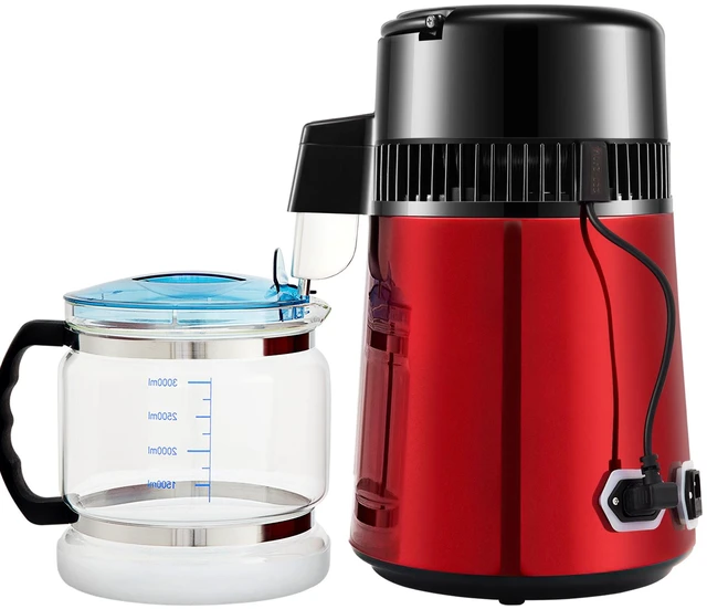Alt view image 8 of 8 - VEVOR 1.1Gal Water Distiller, 0.3Gal/H, 750W Distilled Water Maker Machine 0-99H Timing Dual Temp Display, 304 Stainless Steel Countertop Distiller Glass Carafe Cleaning Powder 3 Carbon Packs, Red