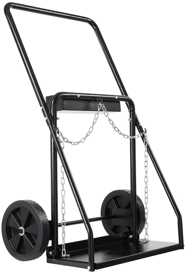 Alt view image 9 of 15 - Dual Welding Cylinder Cart, Oxygen Acetylene Tank Cart with 440LBS Static Weight Capacity, 10-Inch Solid Wheels and Tank Storage Safety Chains, Suitable for Double 12.5-Inch Dia. Gas Cylinders