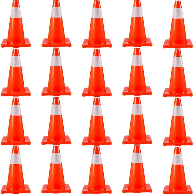 Alt view image 8 of 8 - 20Pack 18\" Traffic Cones, Safety Road Parking Cones PVC Base, Orange Traffic Cone with Reflective Collars, Hazard Construction Cones for Home Traffic Parking