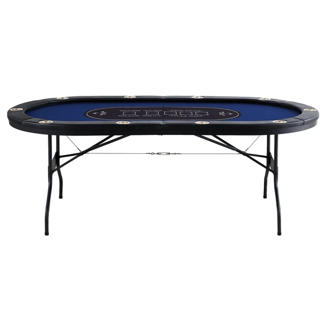 Alt view image 15 of 15 - 10 Player Foldable Poker Table, Blackjack Texas Holdem Poker Table with Padded Rails and Stainless Steel Cup Holders, Portable Folding Card Board Game Table, 84" Oval Casino Leisure Table