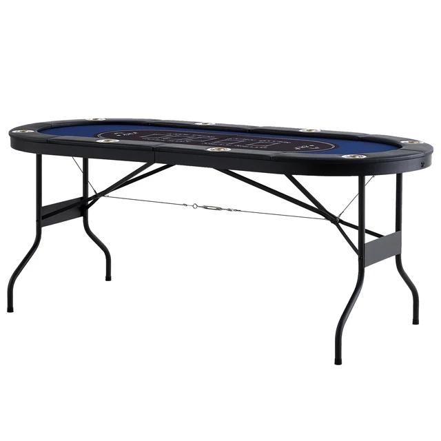 Alt view image 15 of 15 - 8 Player Foldable Poker Table, Blackjack Texas Holdem Poker Table with Padded Rails and Stainless Steel Cup Holders, Portable Folding Card Board Game Table, 72" Oval Casino Leisure Table, Blue