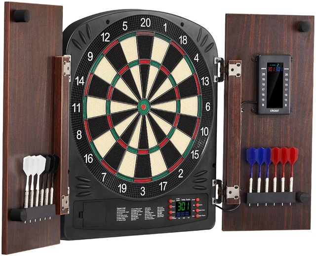 Alt view image 9 of 9 - Dartboard and Cabinet Set, Ready-to-Play Bundle Dartboard Cabinet Set, Hideaway Cabinet Features Electronic Scoring, Easy Assembly, Complete with All Accessories, Perfect for Cricket Games