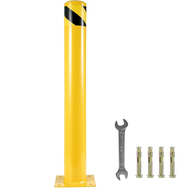 Alt view image 8 of 8 - Safety Bollard 42"x4.5" Safety Barrier Bollard 4-1/2" OD 42" Height Yellow Powder Coat Pipe Steel Safety Barrier with 4 Free Anchor Bolts for Traffic-Sensitive Area