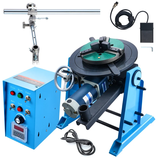 Alt view image 8 of 8 - Rotary Welding Positioner 50KG, 0-90° Welding Positioning Turntable Table 0.5-6RPM 120W, with 12.4 Inch 3-Jaw Lathe Chuck & Welding Torch Stand Holder for Cutting, Grinding, Assembly, Testing