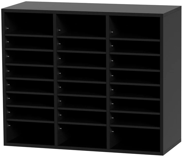 Alt view image 15 of 15 - Wood Literature Organizer, 24 Compartments, File Sorter with Removable Shelves, Mailboxes Slot for Office Home Classroom Mailrooms Organization, EPA Certified, Black
