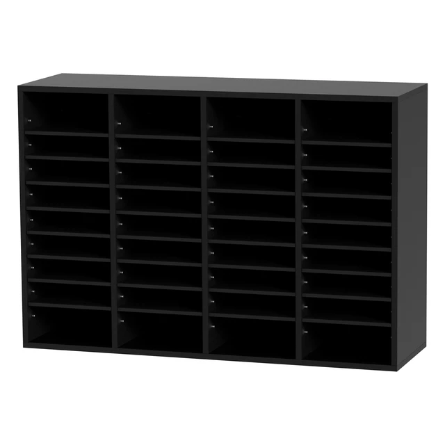 Alt view image 8 of 8 - Wood Literature Organizer, 36 Compartments, File Sorter with Removable Shelves, Mailboxes Slot for Office Home Classroom Mailrooms Organization, EPA Certified, Black
