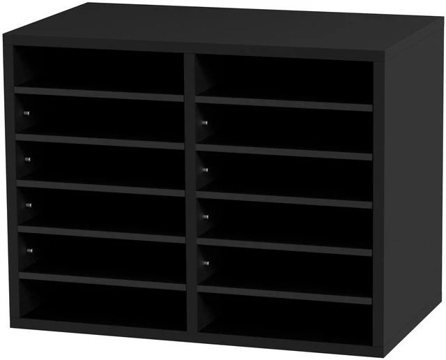 Alt view image 8 of 8 - Wood Literature Organizer, 12 Compartments, File Sorter with Removable Shelves, Mailboxes Slot for Office Home Classroom Mailrooms Organization, EPA Certified, Black