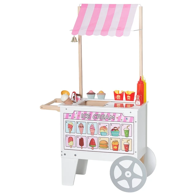 Alt view image 16 of 16 - Ice Cream Cart for Kids, 20+ PCS Accessories, Pretend Play Ice Cream Shop Kitchen Food Toys with Ice Cream Cone & Popsicle, Awning & Freezer, Storage Drawers & Flipping Menus, For Kids Aged 3-7
